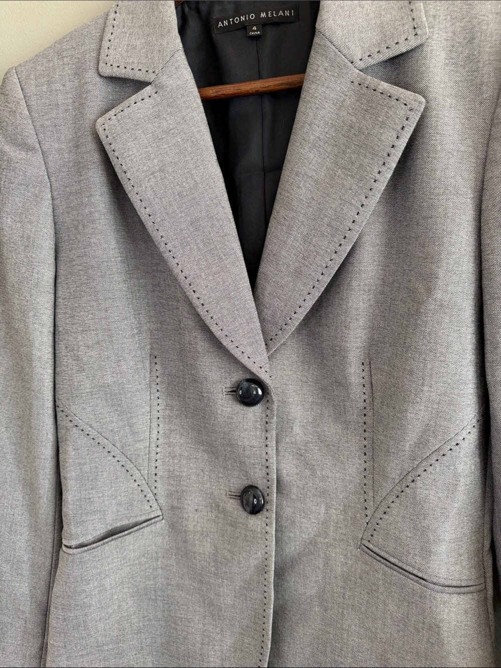 Antonio Melani Blazer Size 4 Gray Tailored Pick Stitch Career Jacket - Picture 8 of 9